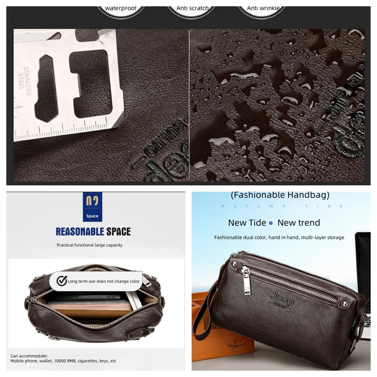 JEEP BULUO Brand Handbag Leather Clutch Purse Large Capacity Business Wallet