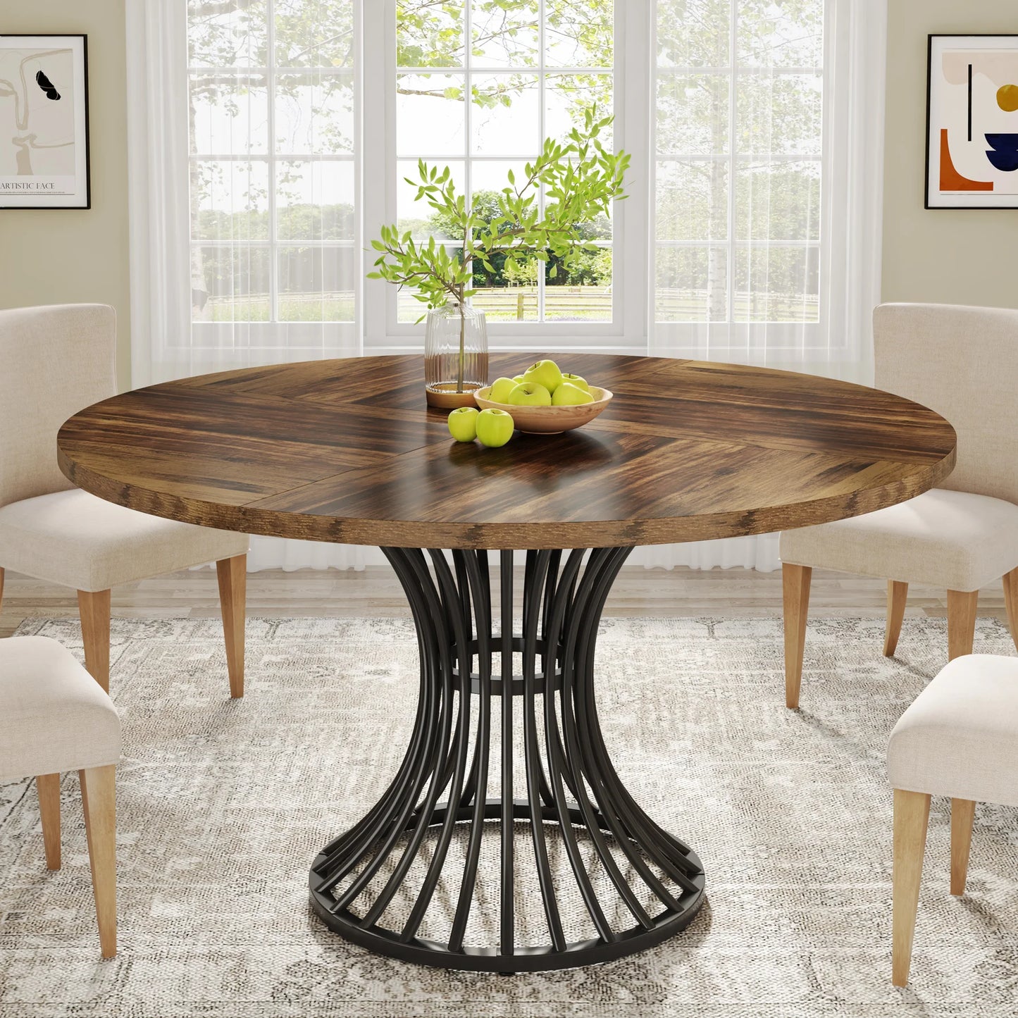 Tribesigns 47"Round Dining Table 4 People Farmhouse Kitchen Table Wooden Surface