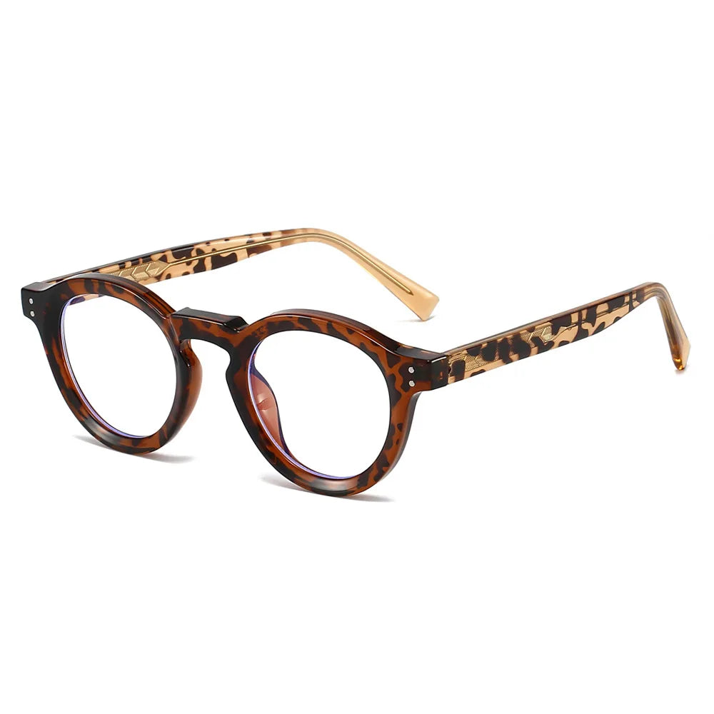JNPCXI Vintage Round TR90 Glasses Frame Women Leopard Fashion Clear Anti-Blu-Ray Lens Eyewear Men Optical Frame