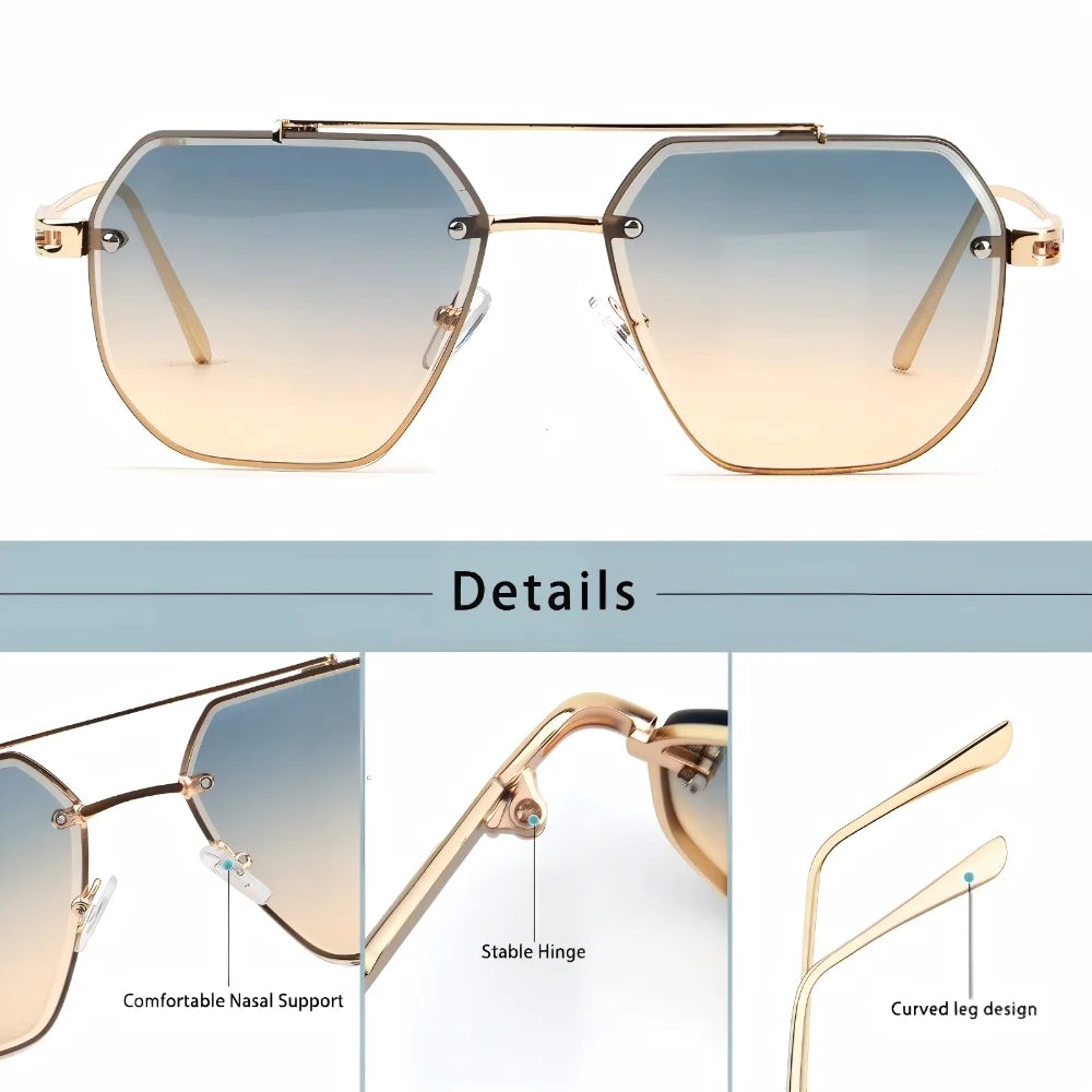 CATERSIDE Men's Frameless Sunglasses Flat Top Double Bridge Design Gradient Sun Glasses Suitable Women's Outdoor Driving Glasses
