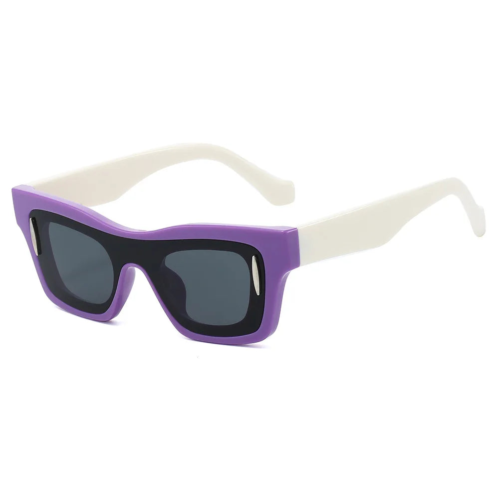 JNPCXI New Fashion Women Square Sunglasses Shades UV400 Black Tea Retro Rivets Double Color Men Sun Glasses