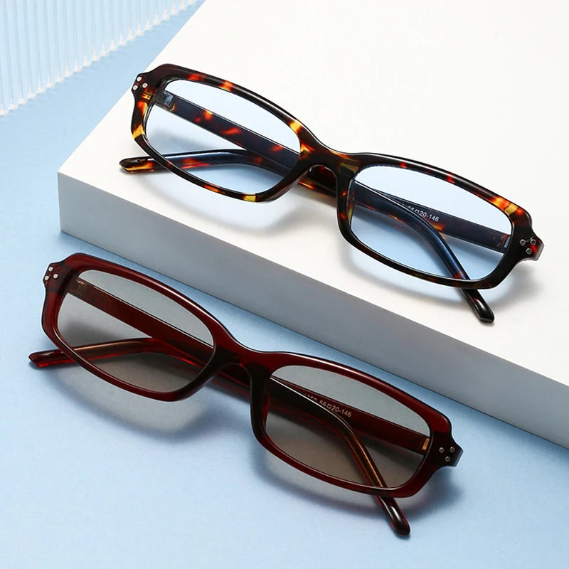 JNPCXI New Fashion Small Rectangle Sunglasses Women Shades Vintage Rivets Men Clear Lens Frame UV400