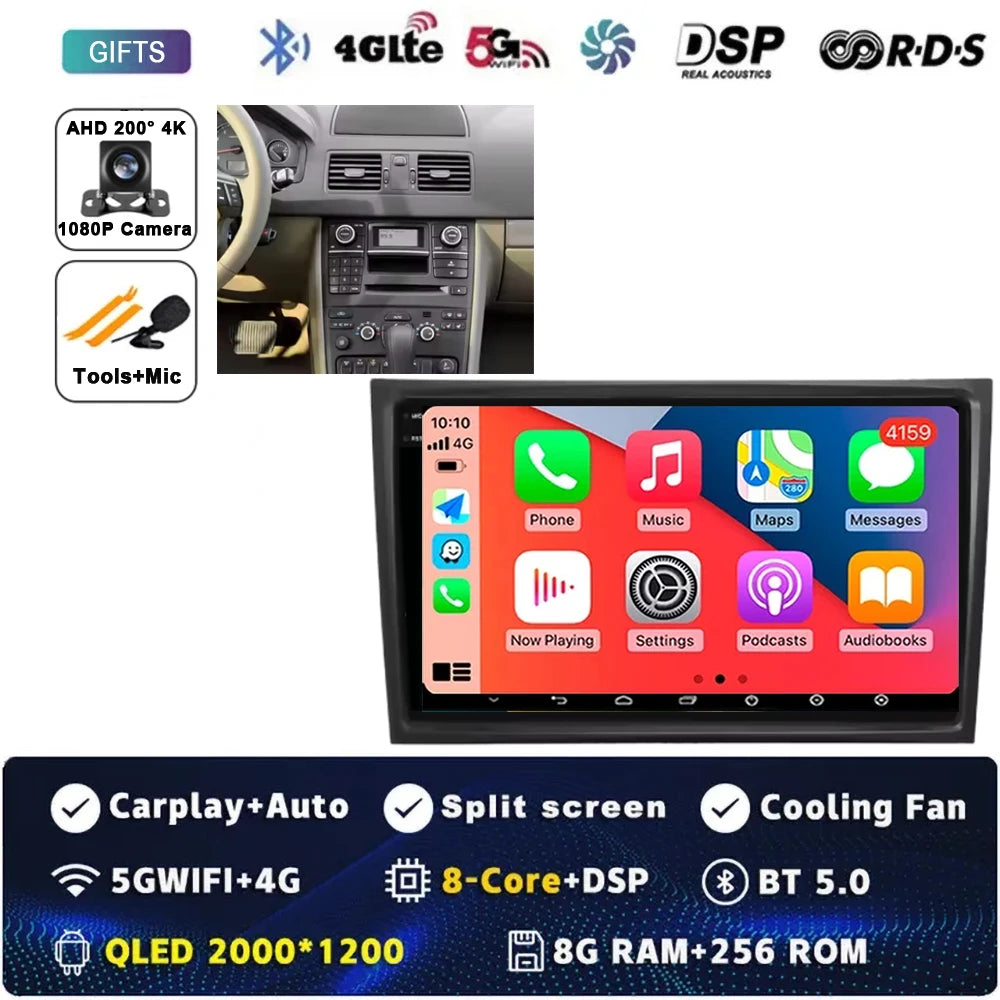 10Inch For VOLVO XC90 2004-2014 12+256GB Android 15 4G Touch Screen Car Radio Multimedia Video Player GPS Navigation Carplay DSP
