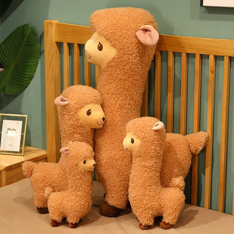 Furry Plush Llama  Alpaca Plush Toy Stuffed Soft Long Plush Lifelike Alpaca Sheep Hug Throw Pillow Animals Nap Sleeping Pillow