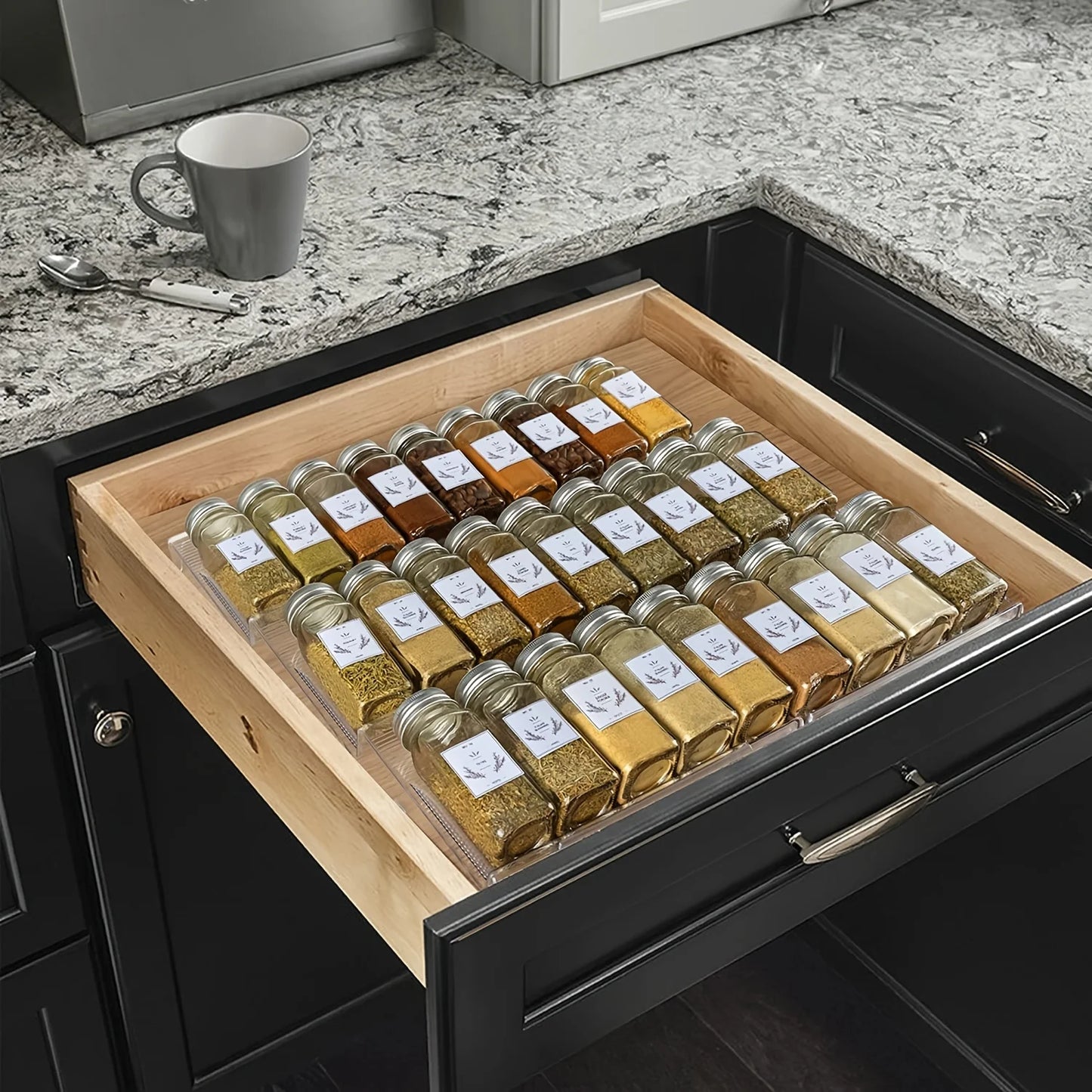 2pcs Expandable Spice Drawer Organizer, Plastic Kitchen Storage - Durable Space-Saving Organizer for Cabinets, Countertops