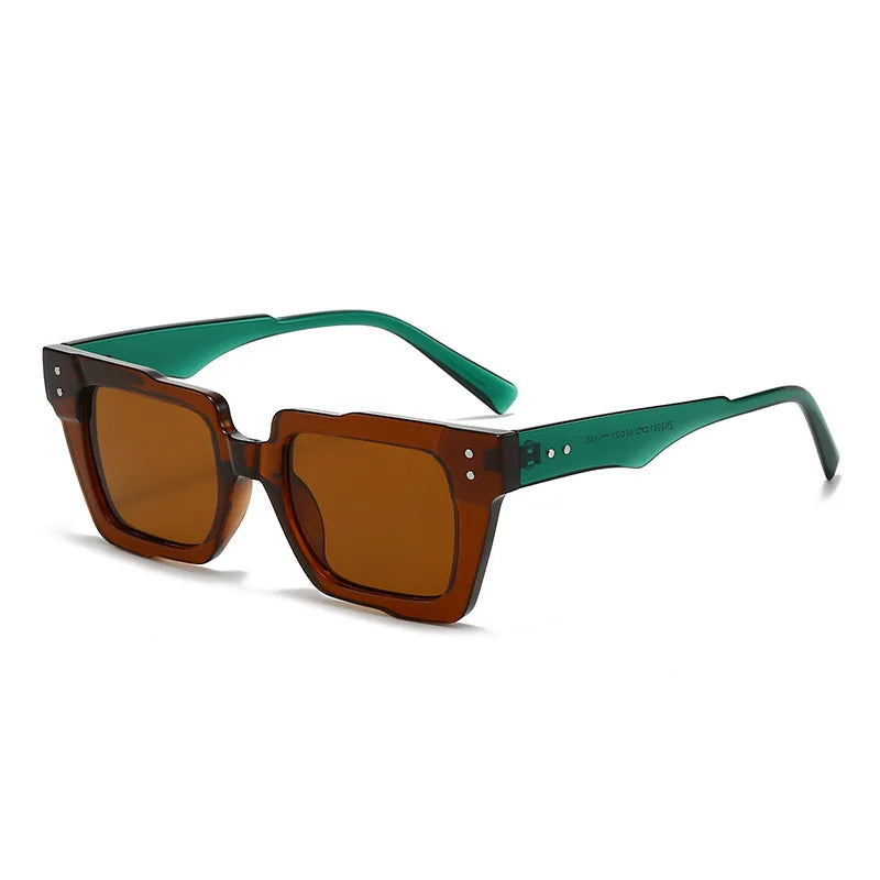 JNPCXI New Vintage Thick Leg Square Sunglasses Women Men Fashion Rice Nail Green Sun Glasses UV400