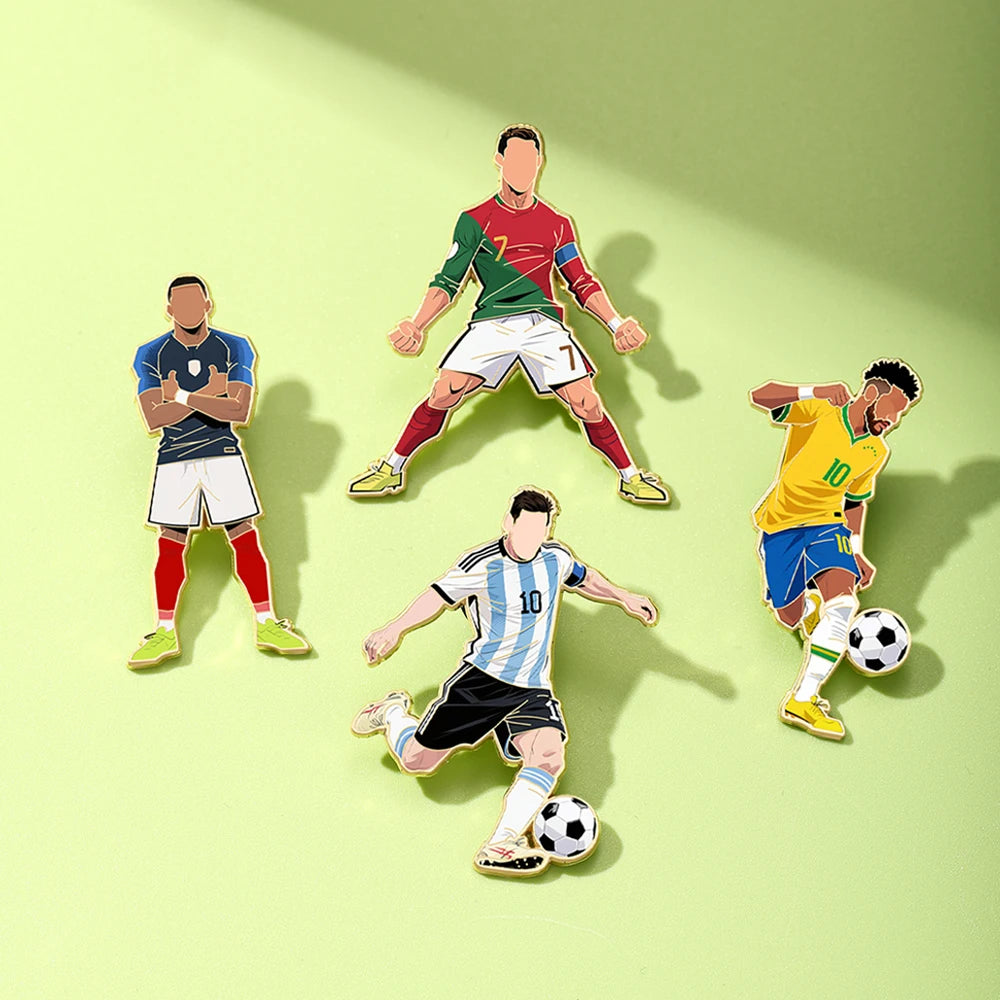 4pcs Football Player Enamel Brooch Set Creative Sport Metal Badges Punk Style Lapel Pins Jewelry Gift for Sports Fans