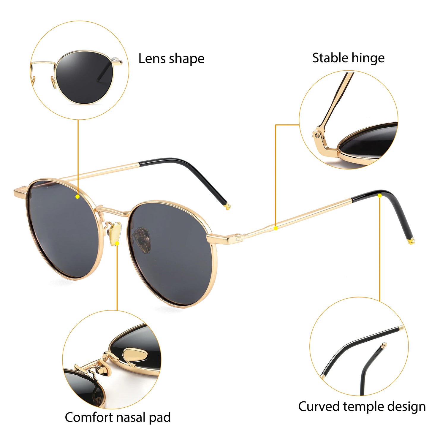 CATERSIDE New Retro Round Polarized Sunglasses Men Metal Small Frame Punk Sun Glasses Women Fashion Party Outdoor Driving UV400