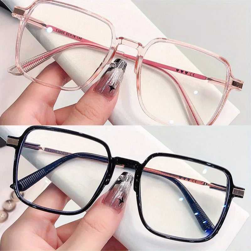 2pcs new Korean square photochromic glasses - fashionable women's glasses, casual daily commuting for men and women