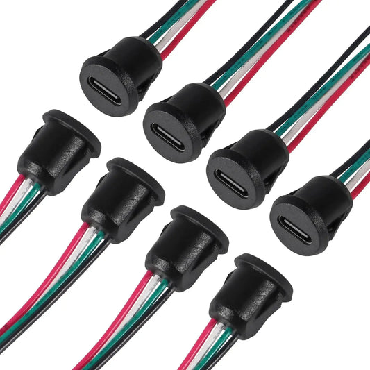 8pcs Type-C Female Chassis 4P Direct Crimp USB Female Chassis C Connector Jack Female Charging Port Waterproof with Card Buckle