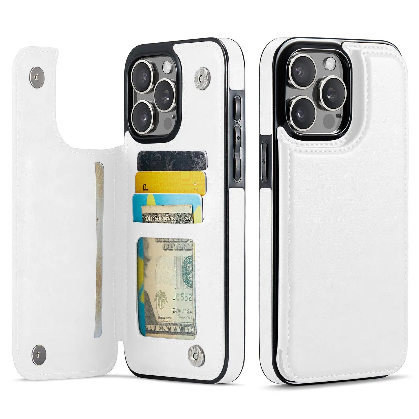 White Wallet Card Holder Case iPhone 16 15 14 13 12 Pro Max XS XR Leather Cover