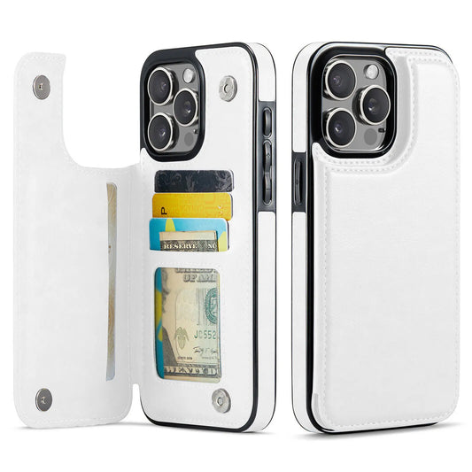 White Wallet Card Holder Case iPhone 16 15 14 13 12 Pro Max XS XR Leather Cover