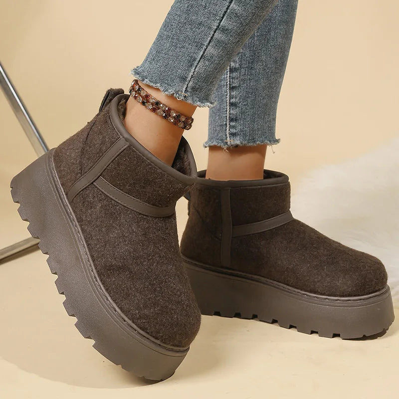 Non Slip Chunky Platform Snow Boots for Women Short Plush Thick Bottom Winter Ankle Boots Woman Slip On Faux Suede Booties Mujer