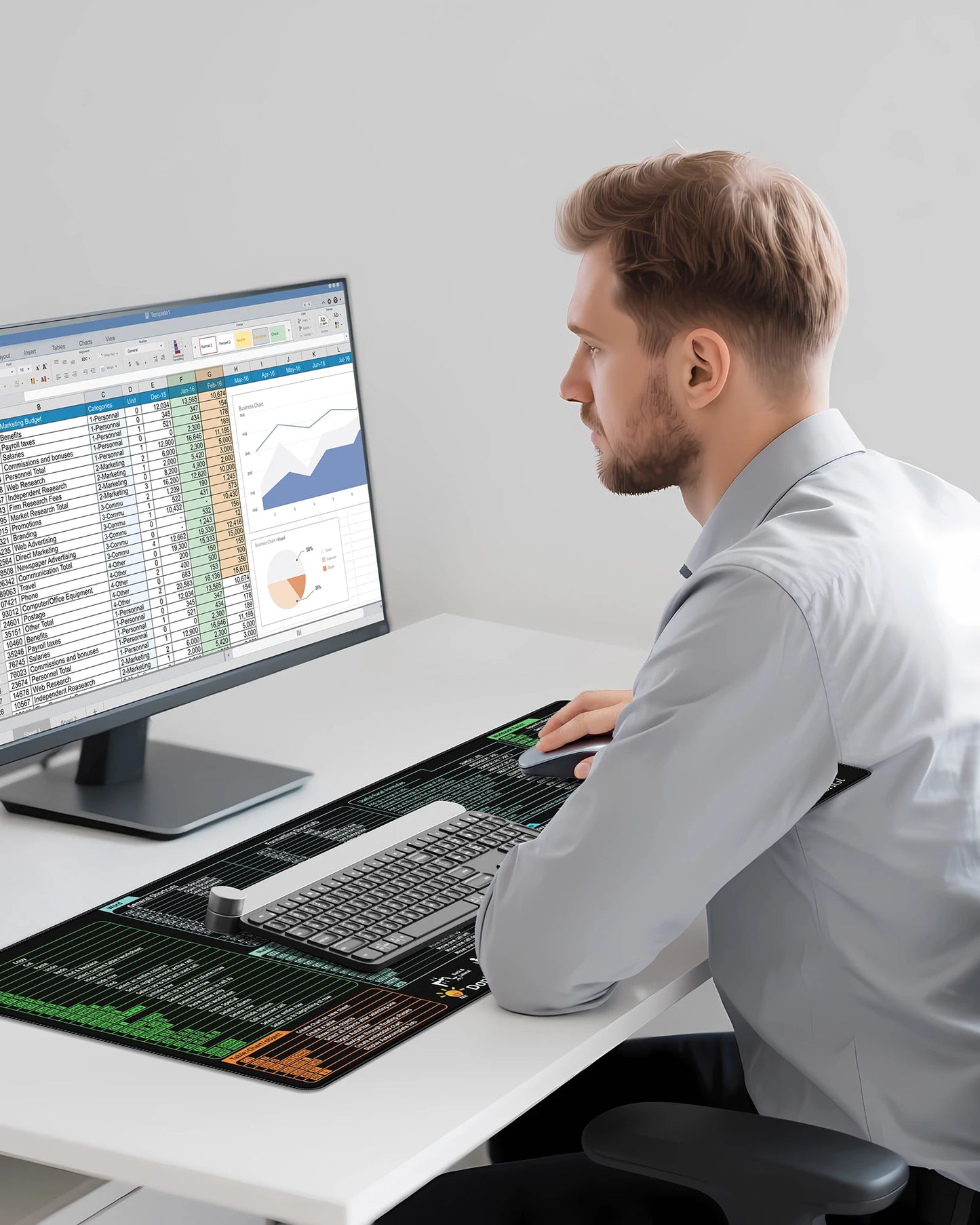 Excel Cheat Sheet Desk pad—XL Mouse pad Gaming| Desk mat for Keyboard and Mouse| Computer mat with excel Shortcuts