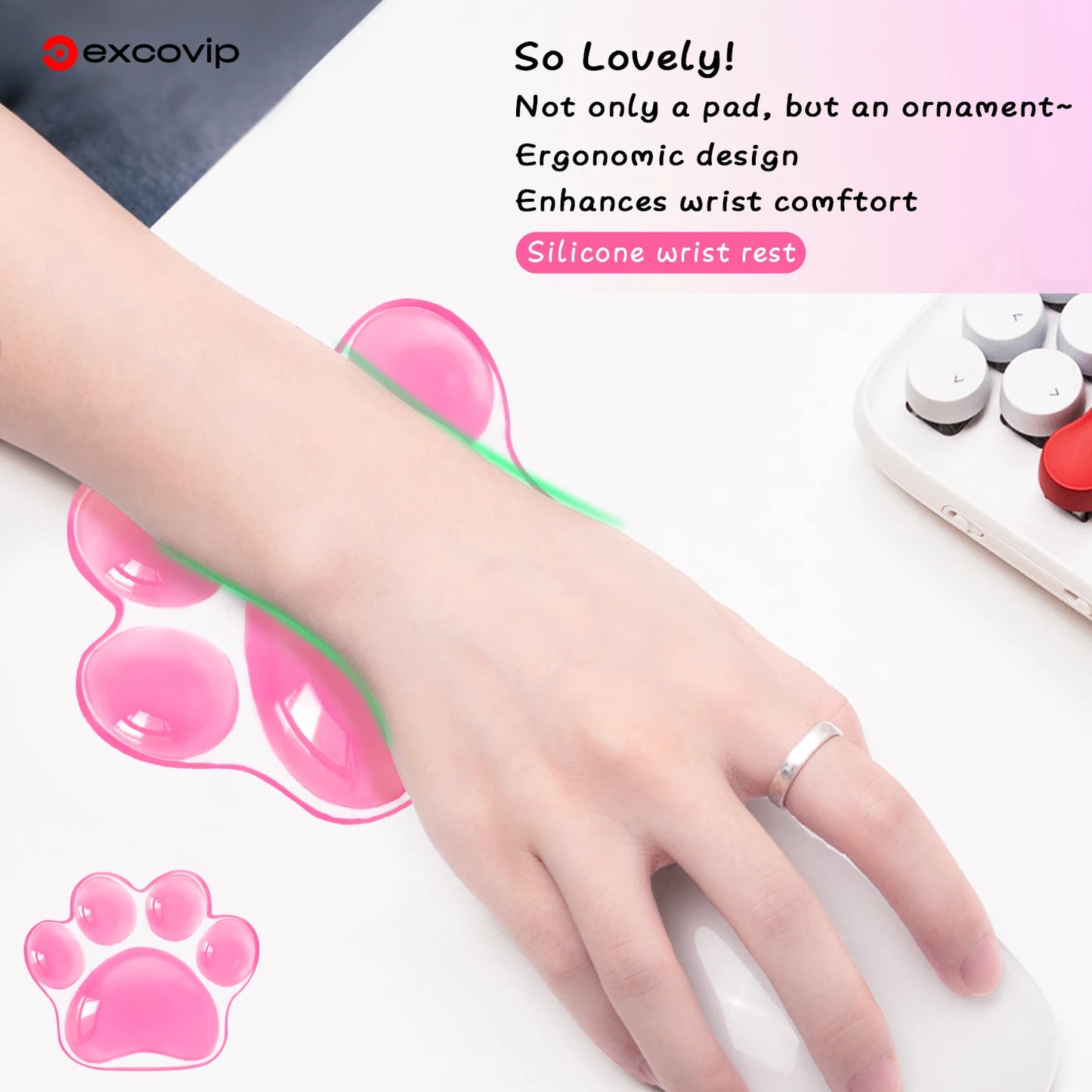 EXCO Ergonomic Silicone Mouse Wrist Rest Support Pad Cat Paw Hand Cushion Soft for Office Computer Laptop Gaming Pain Relief