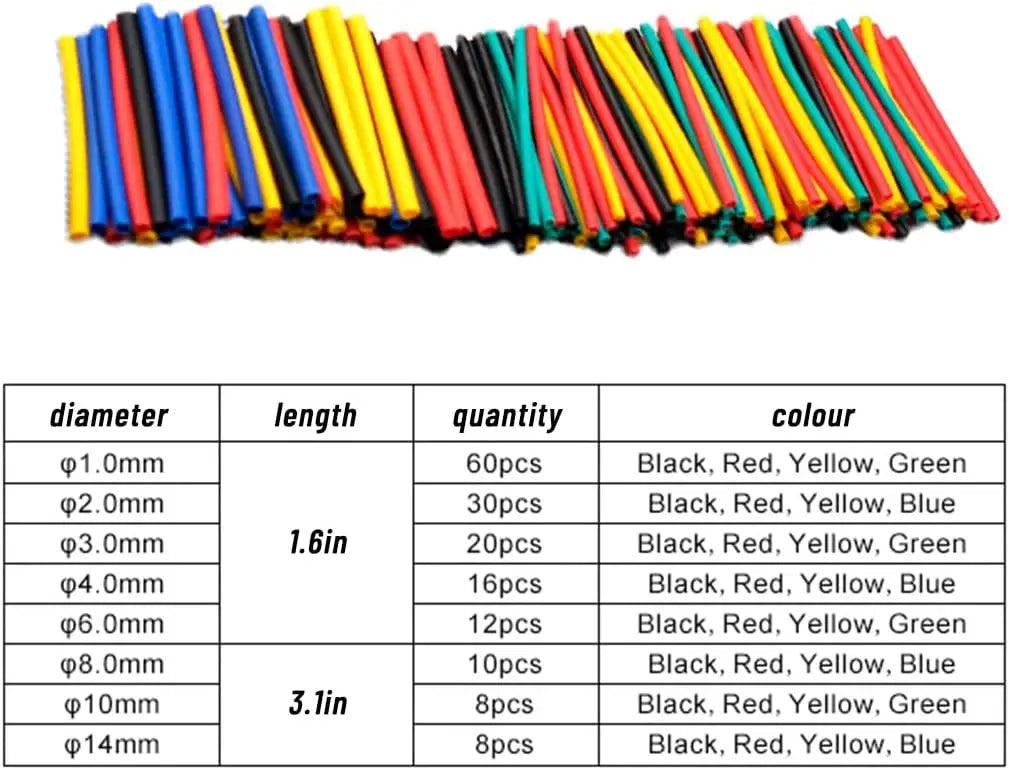 127pcs Black Heat Shrinkable Tube Cable Insulation Sleeve Waterproof Electronic Lated Polyolefin Sheathed Shrink Tubing