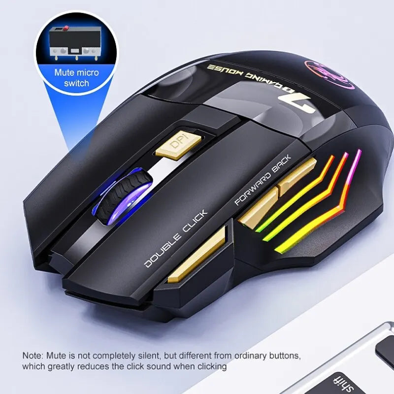 GW-X7 Wireless Gaming Mouse, 3200DPI Bluetooth 7 Buttons, Rechargeable, RGB LED