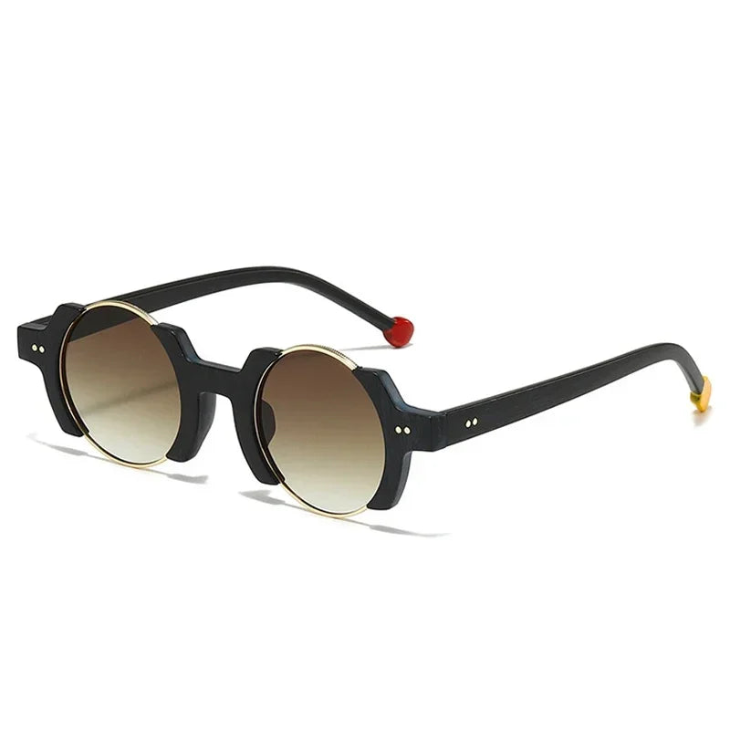 JNPCXI Ins Popular Fashion Round Women Punk Sunglasses Yellow Lens Retro Rivets Men Trending Sun Glasses Gradient Shades UV400