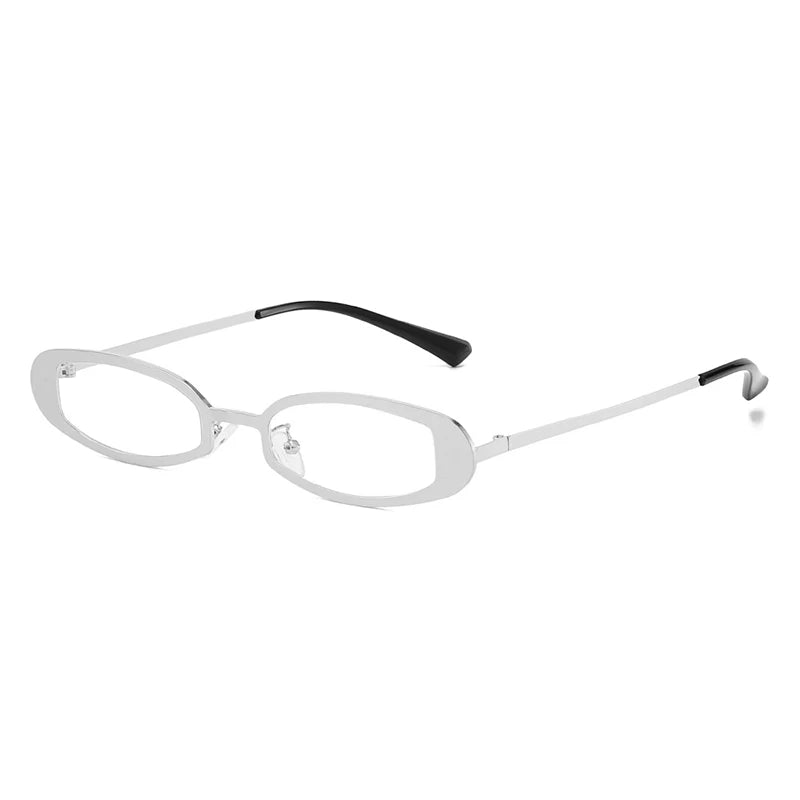 JNPCXI New Retro Small Oval Metal Women Sunglasses Shades UV400 Retro Punk Men Clear Lens Frame