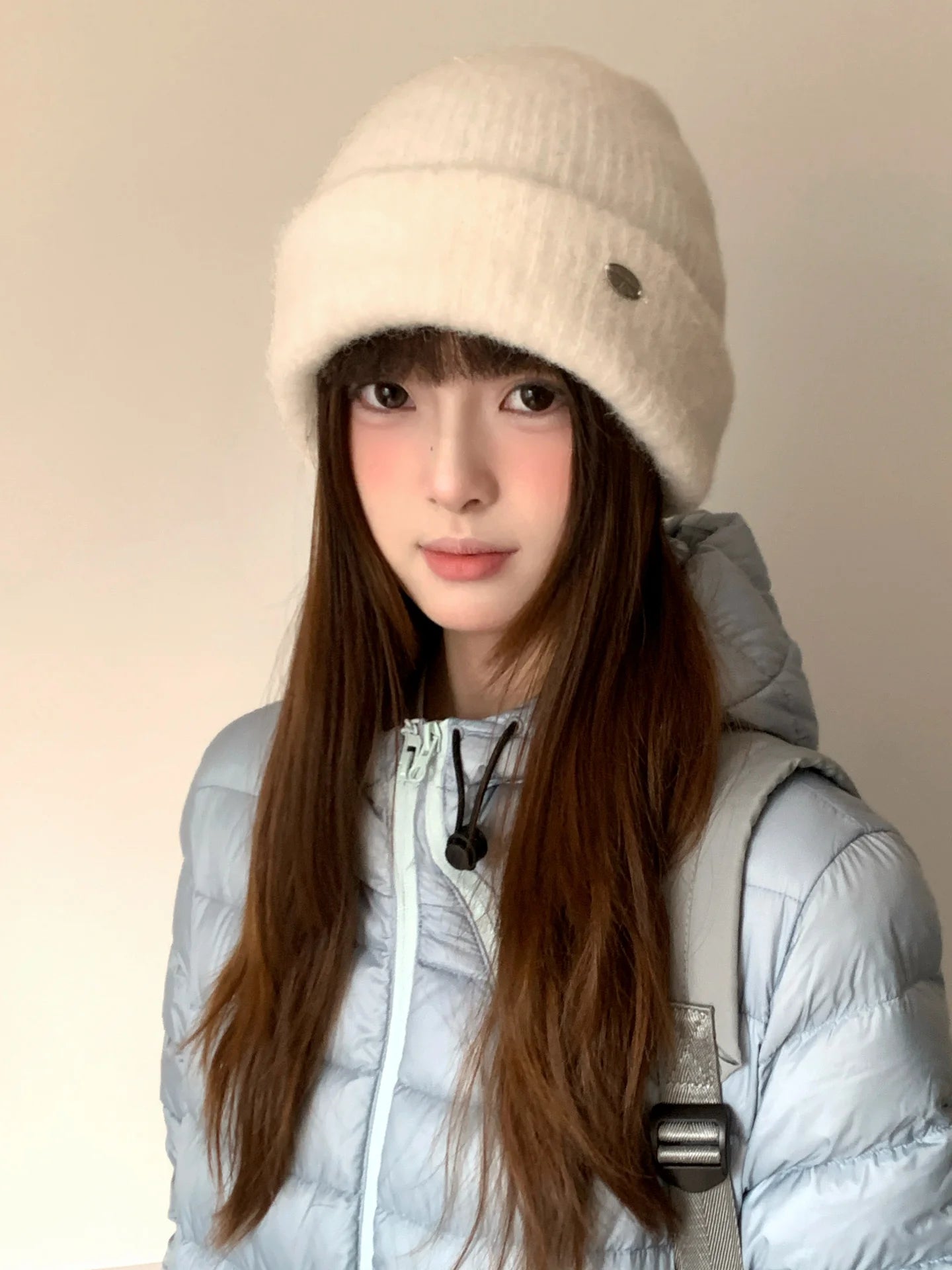 Woolen Gray Knitted Hat With A Korean Vibe Suitable For Women In Winter With A Large Head Circumference Arm And Covering Ears