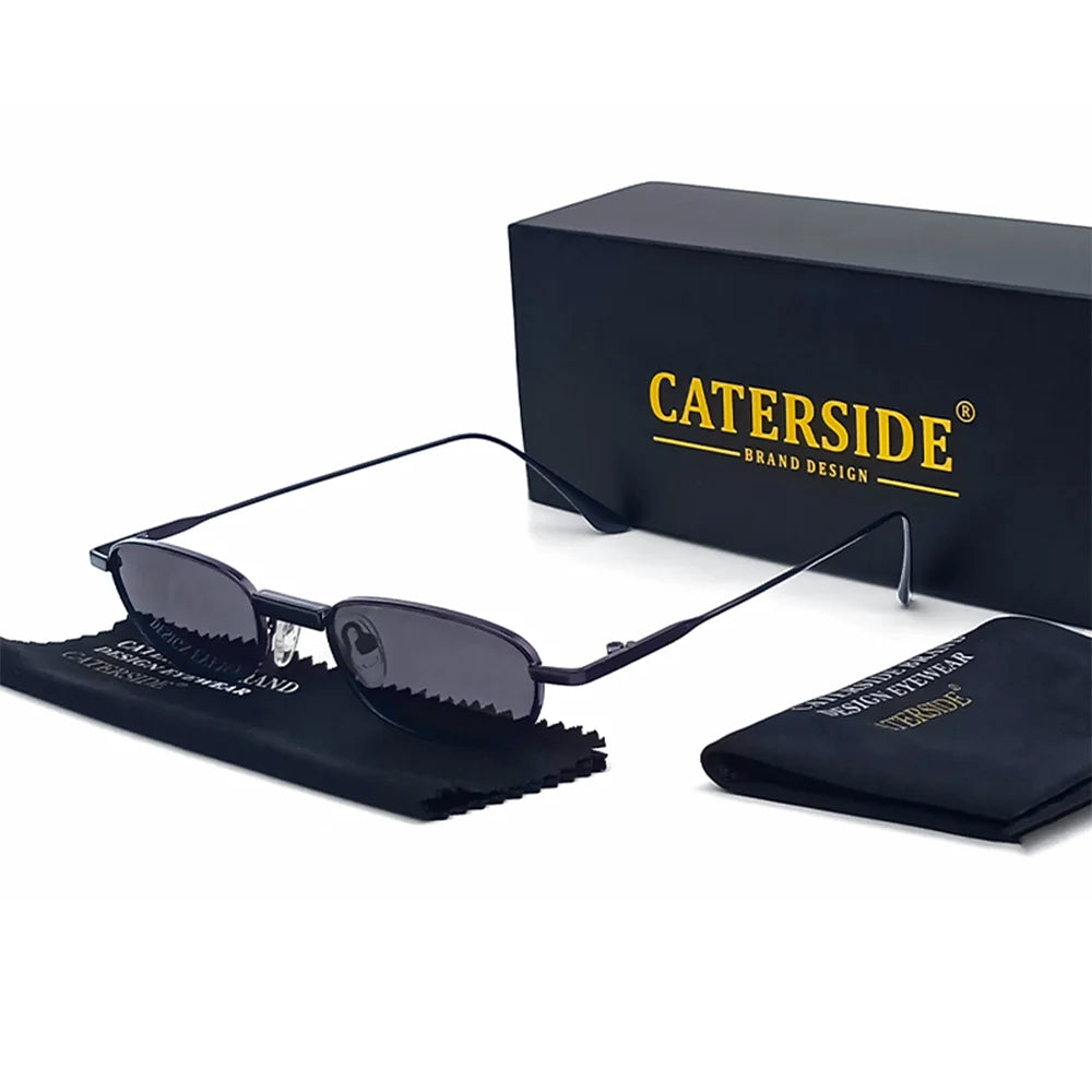 CATERSIDE Men's Hip Hop Sunglasses Premium Metal Small Frame Women's Travel Business Party Holiday Gift Decorative Glasses UV400