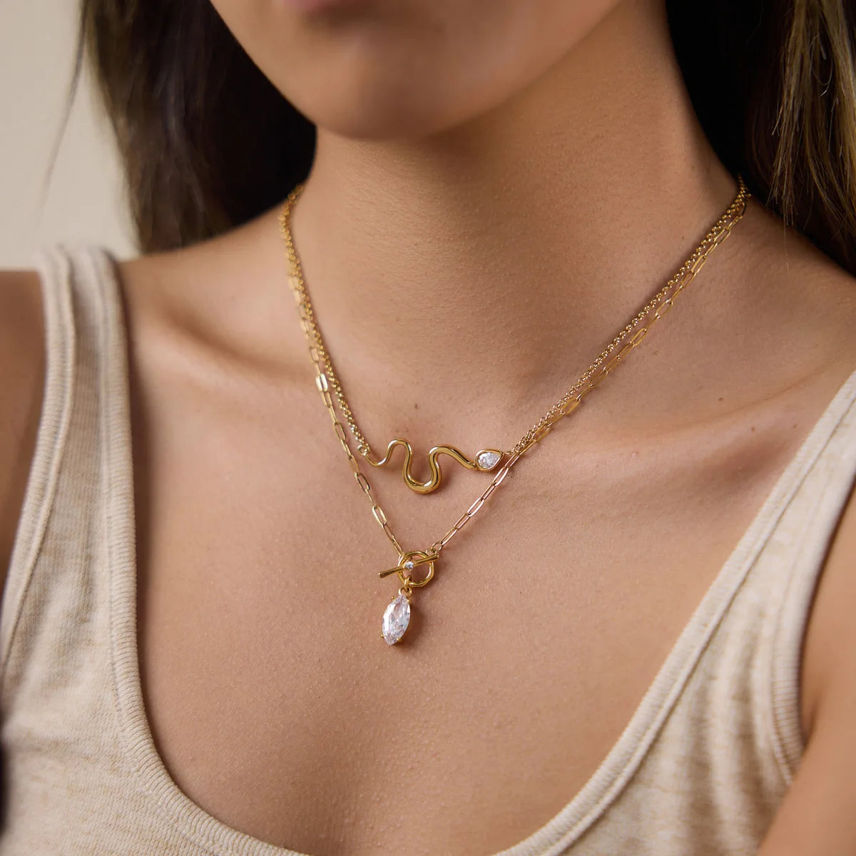 Uworld Classic Horse Eye Shape Zircon Pendant Necklace For Women 18K Gold PVD Plated Stainless Steel Necklace Fashion Jewelry