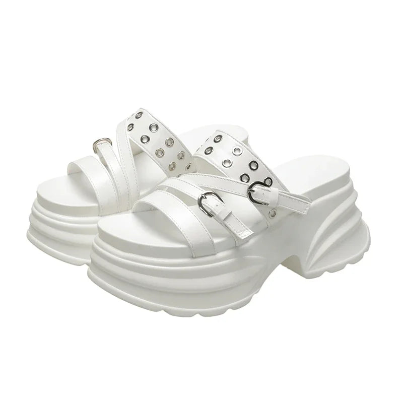 Summer Silver Chunky Platform Sandals Women Fashion Buckle Thick Bottom Slippers Woman Punk Wedges High Heels Sandalias Mujer