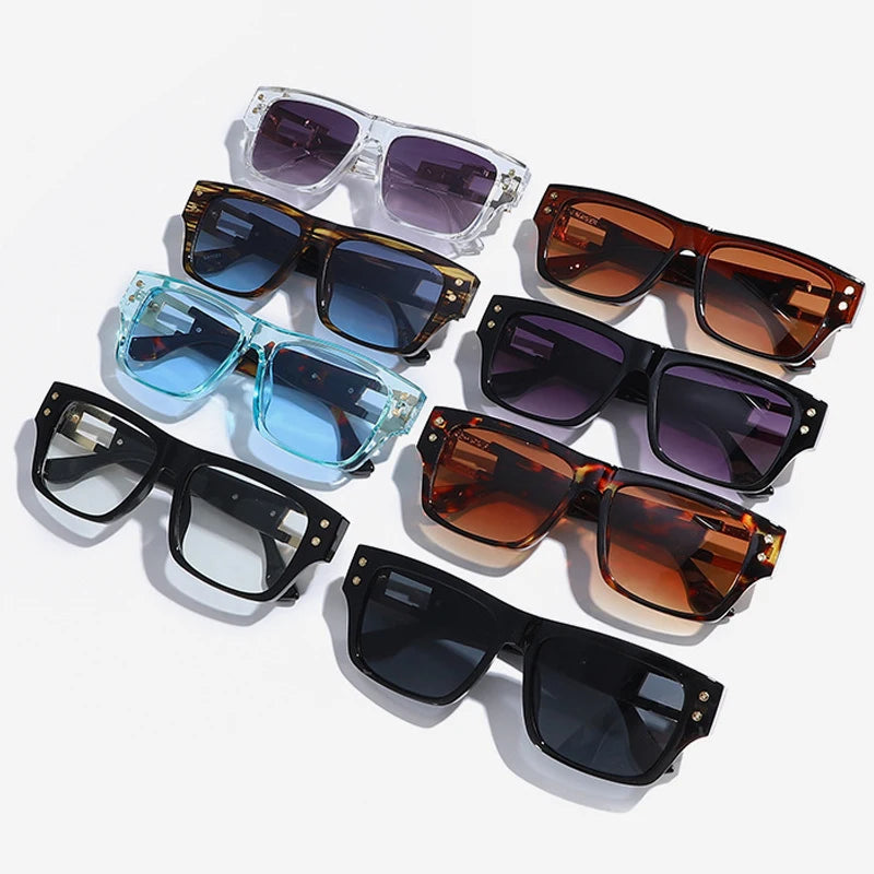 JNPCXI New Square Men Sunglasses Shades UV400 Retro Brand Designer Rivets Women Blue Gradient Hollow Sun Glasses