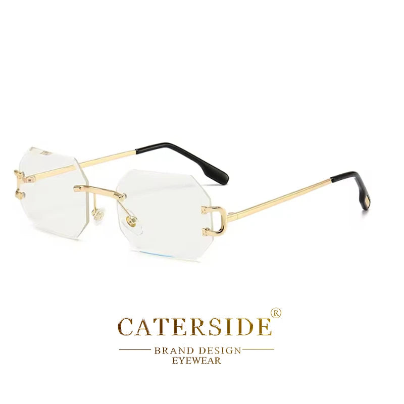 CATERSIDE Rimless Men's Sunglasses Polygon Vintage Frameless Glasses Gradient Lens Women Traveling Party Business Sun Glasses