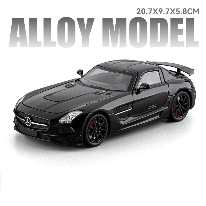 1:24 ONE SLS Alloy Sportscar Toys Model Diecast Vehice Sound Light Pull Back Doors Opened Rubber Tires for Kids Christmas Gifts