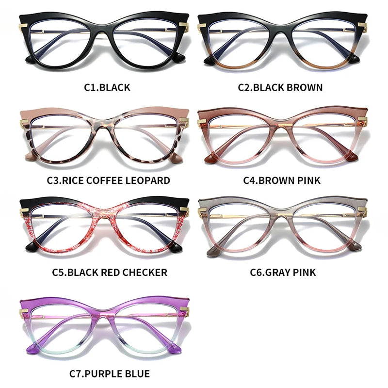 JNPCXI New Cat Eye Double Color Sunglasses Women Fashion Gradient Shades UV400 Eyeglass Frame Men