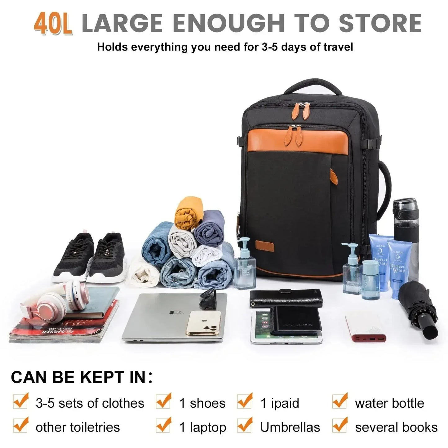 40L Large Capacity Backpack Laptop Backpack Suitcase Waterproof  Travel Backpack