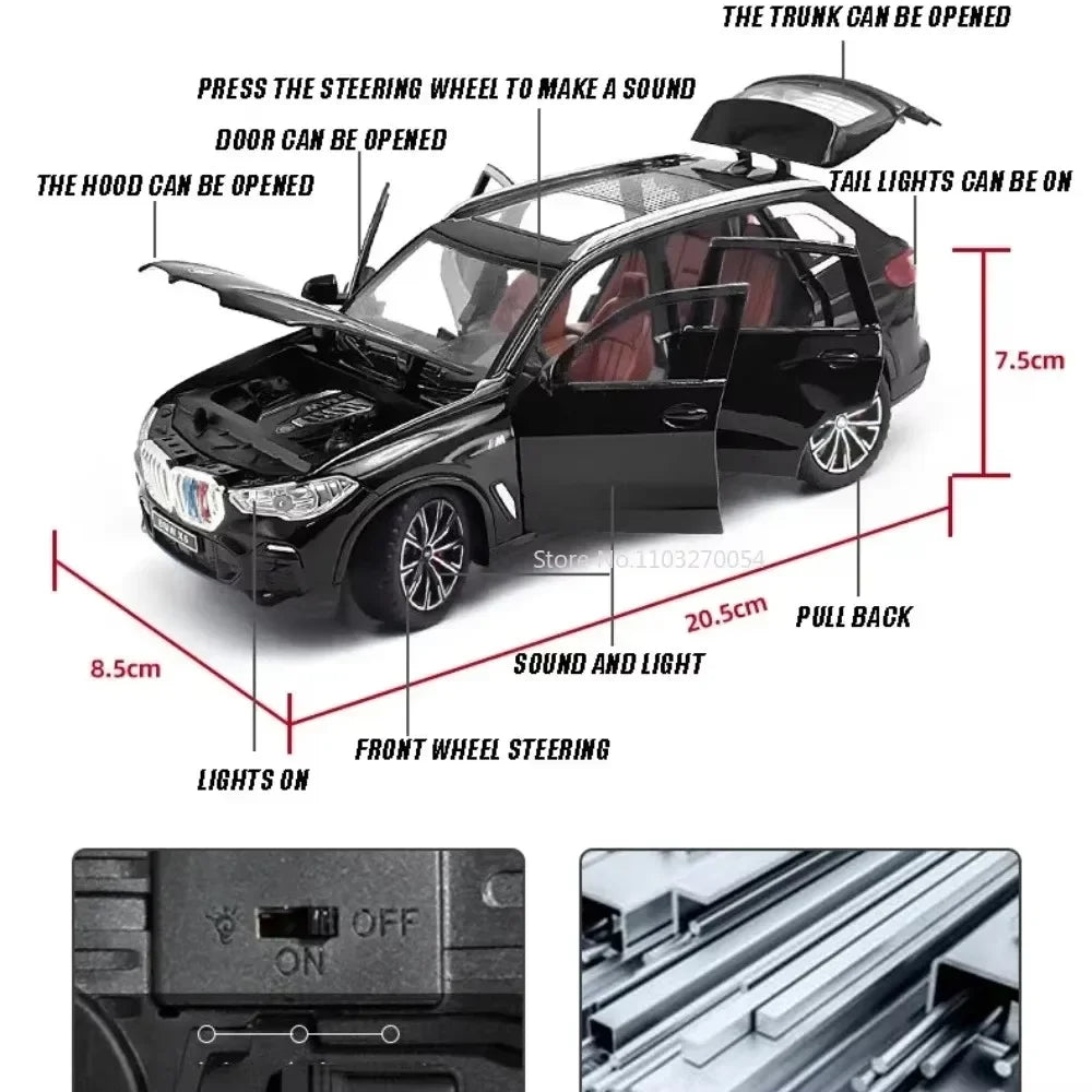1:24 XM X5 Alloy Sports Car Miniature Model Toy Diecasts Metal Sound and Light Pull Back Collection Vehicles for Childrens Gifts