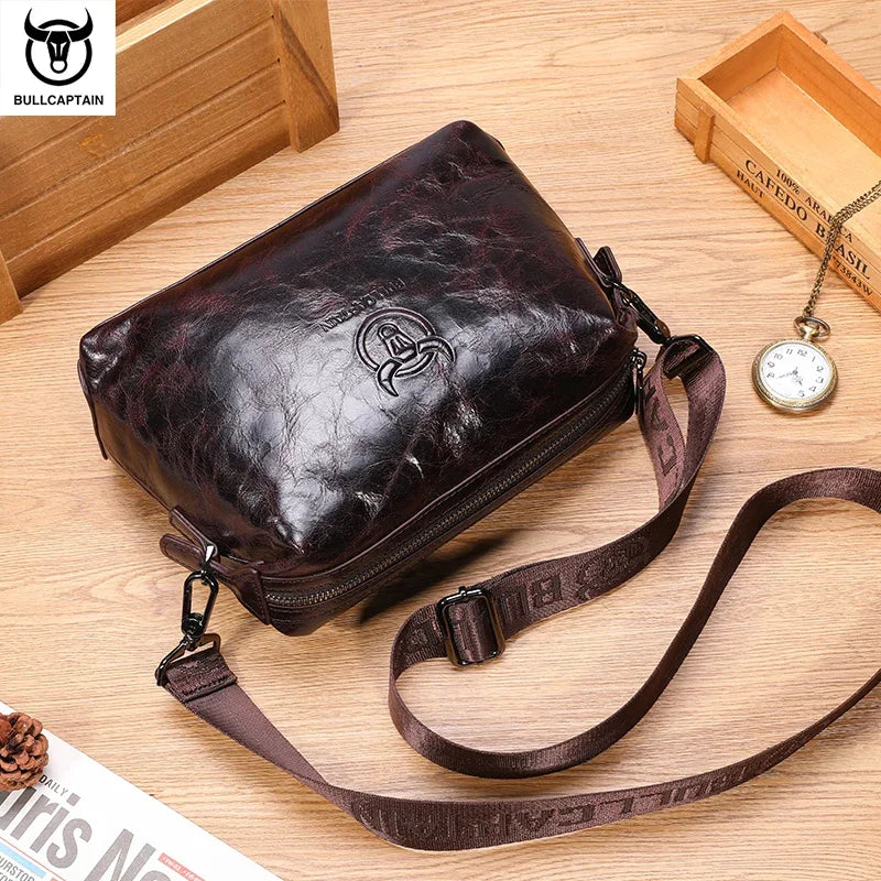 Bullcaptain Genuine Leather Men's Shoulder Bag Casual Fashion Messenger Bags Man Large-Capacity Independent Card Slots Bag's