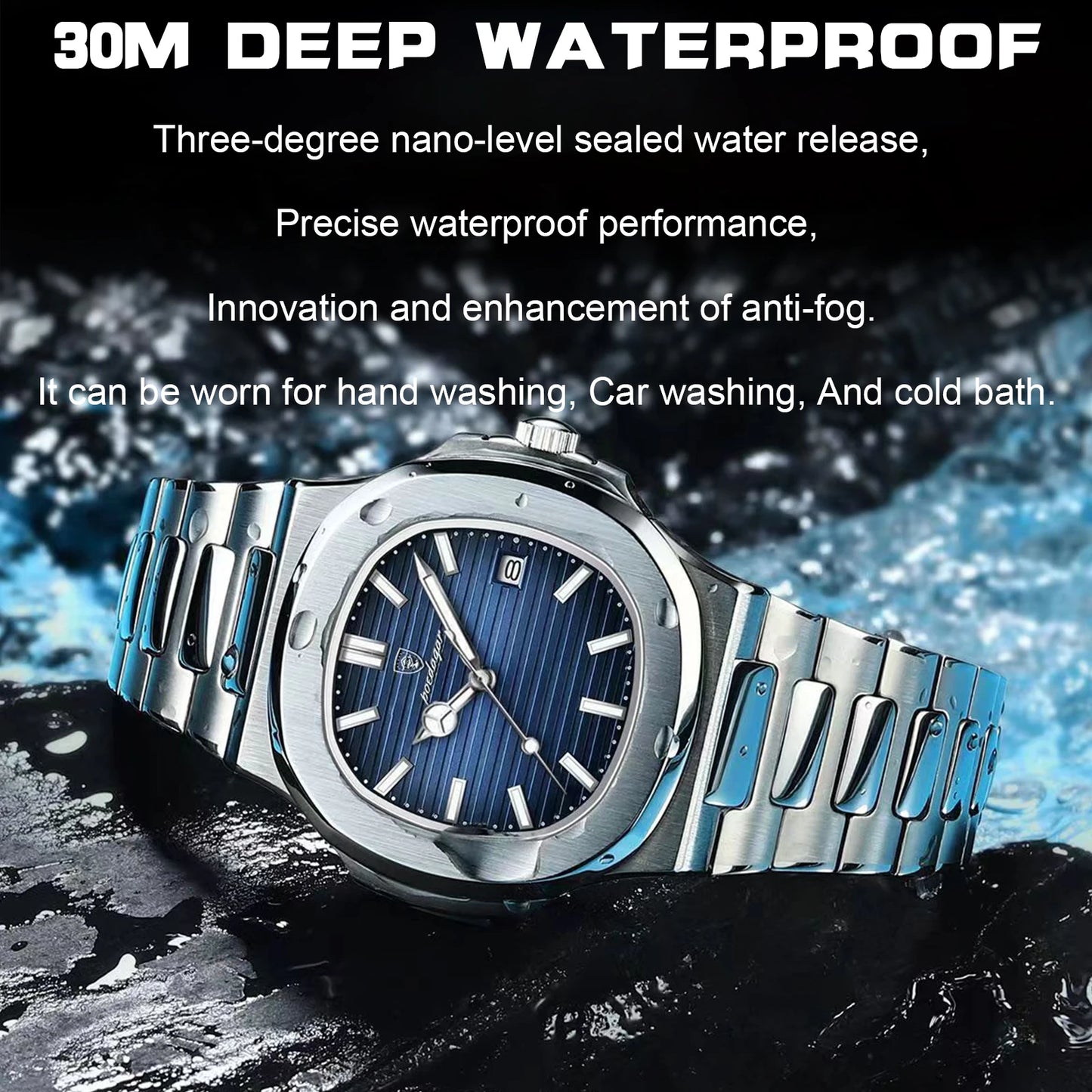 POEDAGAR Business Square Waterproof Luminous Stainless Steel Quartz Watches Men2