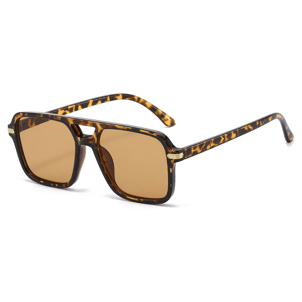 JNPCXI New Vintage Double Bridges Square Sunglasses Women Fashion Blue Green Shades UV400 Men Trending Rivets Sun Glasses