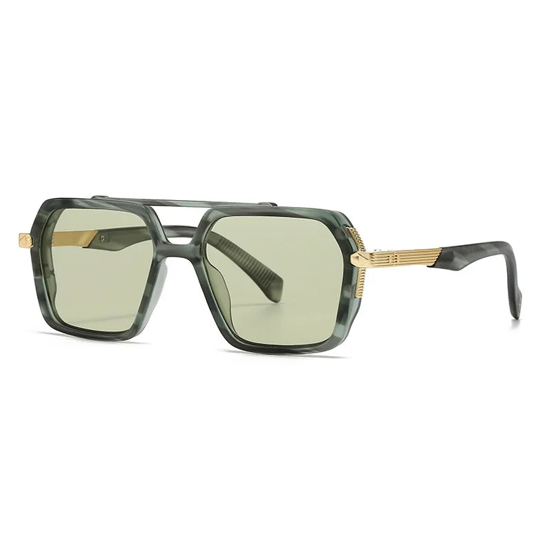 JNPCXI Ins Popular Fashion Double Bridges Square Sunglasses Women Retro Rivets Green Green Men Punk Sun Glasses Shades UV400