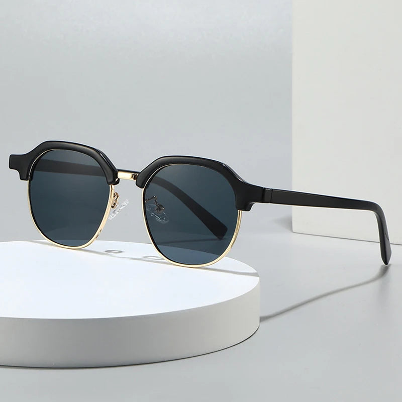 JNPCXI New Ins Popular Fashion Square Semi-Metal Women Sunglasses Shades UV400 Men Trending Clear Lens Frame