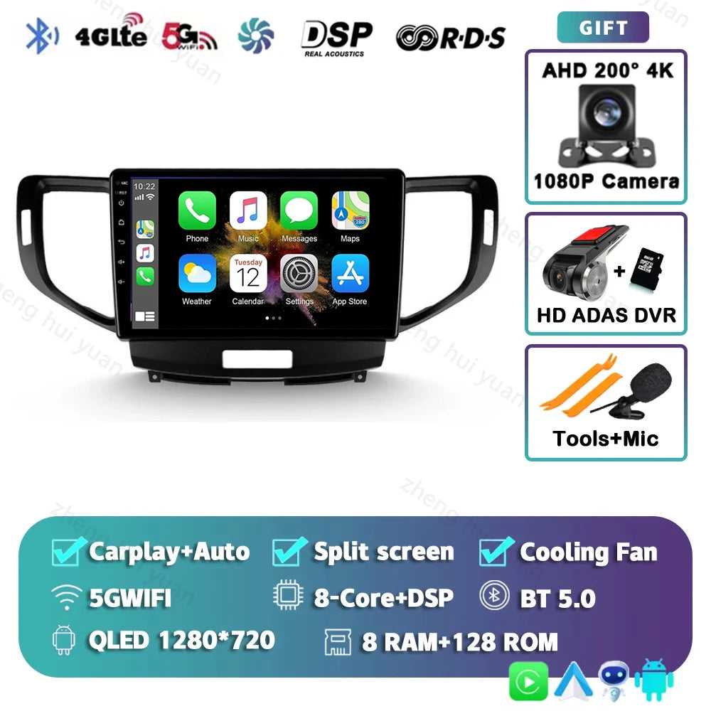 Android 14 For Honda Accord 8 2008 - 2012 CarPlay Auto 2K QLED Car Radio Multimedia Video Player GPS stereo Head Unit 4G WIFI
