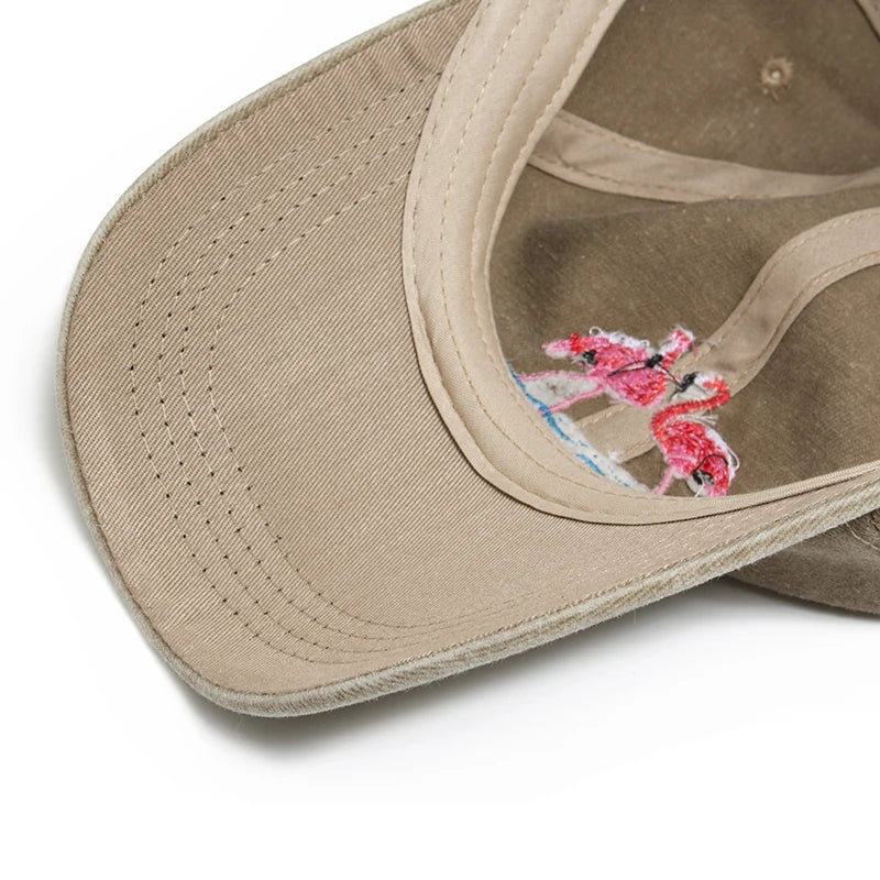 Flamingo Print Women's Baseball Cap Embroidery Washed Cotton Men's Caps Casual Retro Sport Summer Fashion Sun Visor Hat Unisex
