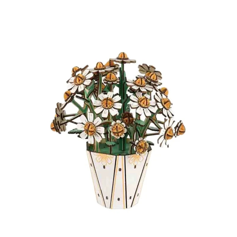 3D White Crystal Chrysanthemum Lily Wood DIY Handmade Puzzle Puzzle Puzzle Puzzle Toy Flower Models Easy to Teach