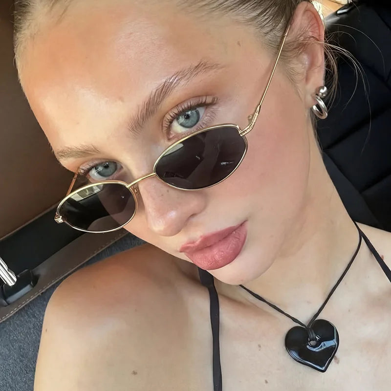 JNPCXI Fashion Small Cat Eye Metal Sunglasses Men Women Outdoor Sun Glasses Vintage Triangle Irregular Design Punk Eyeglasses