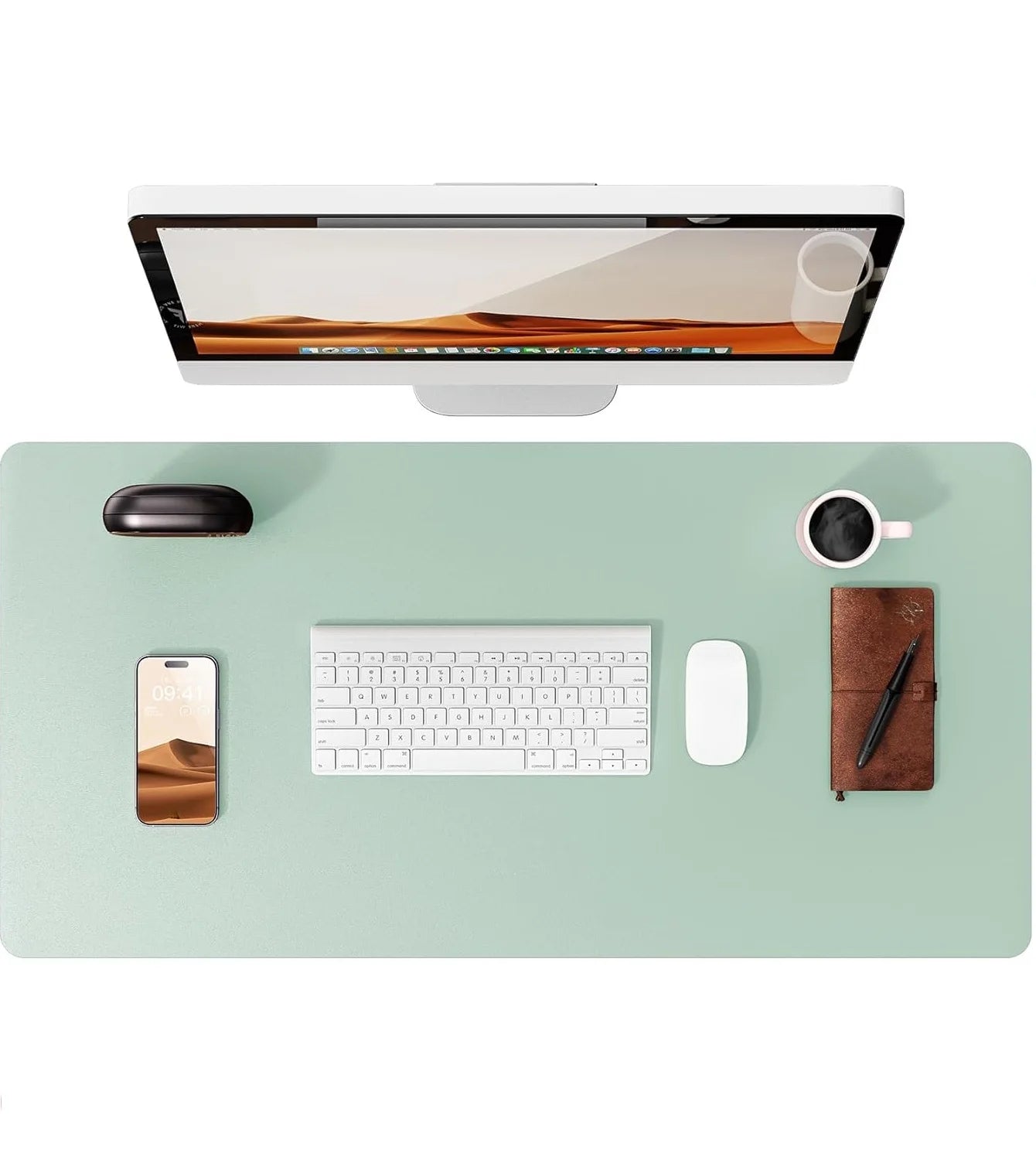Large Pale Green Mouse Pad Office Desk Mat Non-Slip PU Leather Desk Pad Protector