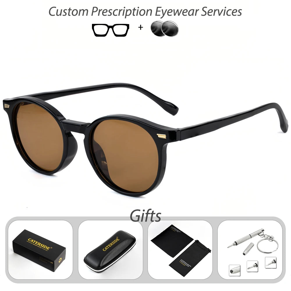 CATERSIDE Retro Prescription Sunglasses Men Tr90 Frame Custom Circular Lenses Optical Sunglasses Women Driving Travel Glasses