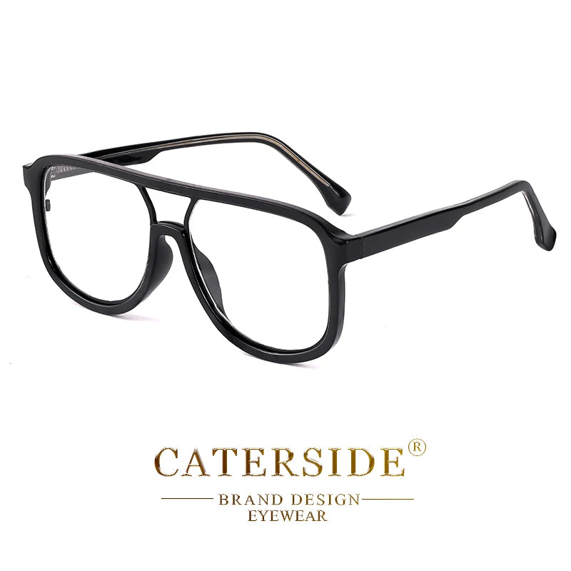 CATERSIDE Anti Blue Light Glasses for Men Retro Large TR+Metal Frame Women Eyeglass Flat Top Double Bridge Punk Brand Eyewear