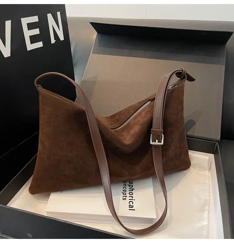 Women's Slouchy Vintage Frosted Suede Shoulder Underarm Bag Simple Tote Bag