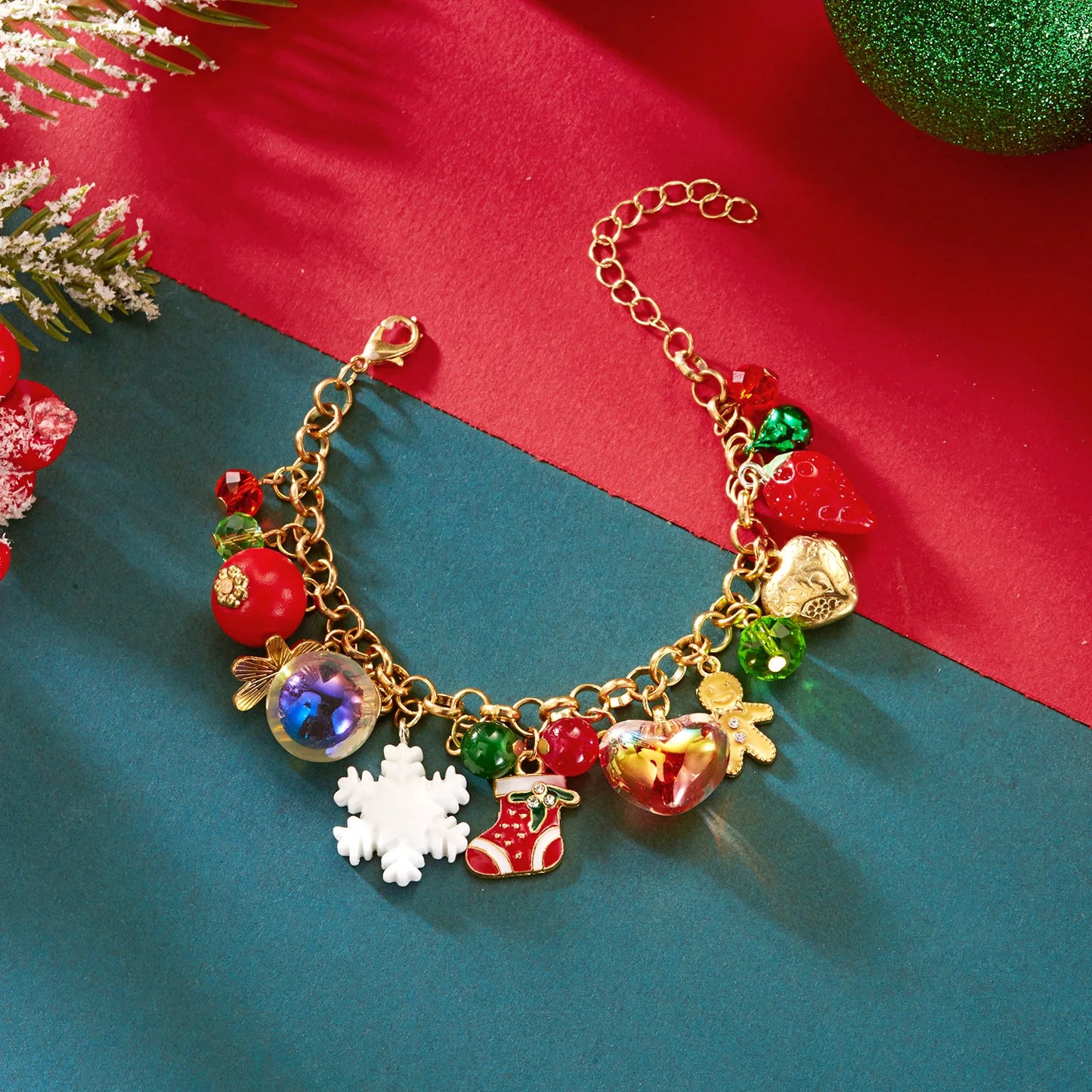 Trendy Christmas Tree Bell Snowflake Pendant Necklaces for Women Cartoon Elk Snowman Charm Bracelets Festival Party Jewelry Sets