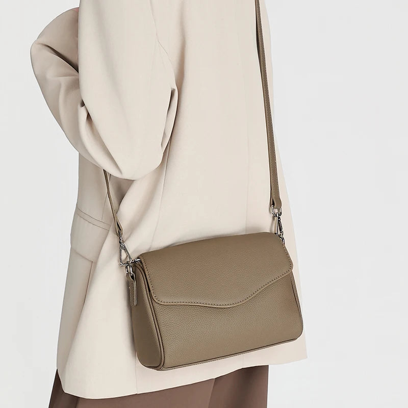 Genuine Leather Mini Crossbody Bag for Women Simple Pebbled Leather Shoulder Bag Casual Daily Small Satchels Handbag with Zipper