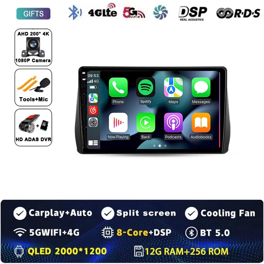 For Toyota Wish 2 II XE20 2009 - 2017 Android 15 Car Radio GPS Navigation QLED Carplay Auto Multimedia Stereo Player BT RDS DSP
