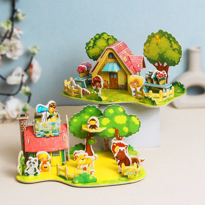 DIY Fidget Toys 3D Puzzle Paper House Kindergarten Early Education Puzzle Handmade Children's Elementary School Students